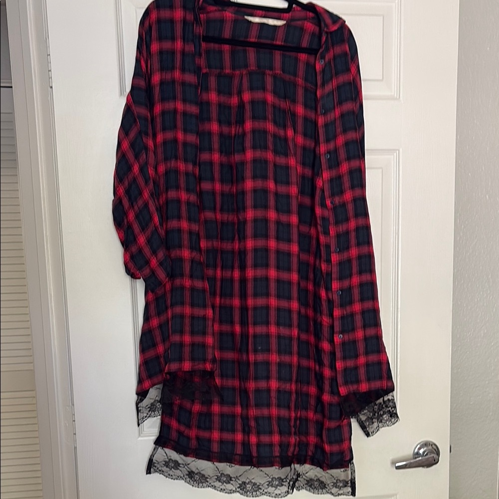 Red and Black Lace Trim Robe Sleepwear